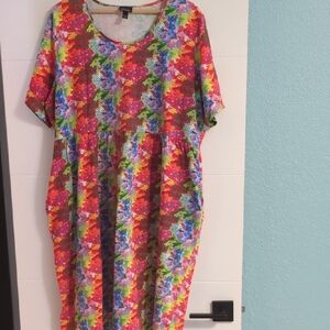 Ulla Popken Colorful Floral Women's Midi A Line Dress Sz 20 Cruise Vacation